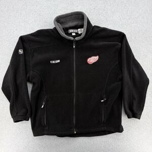 Vintage CCM Detroit Red Wings Center Ice Fleece Jacket Black Men M NHL 90s